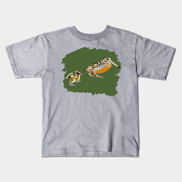 American Woodcock with Baby Chick Kids T-Shirt by BjernRaz